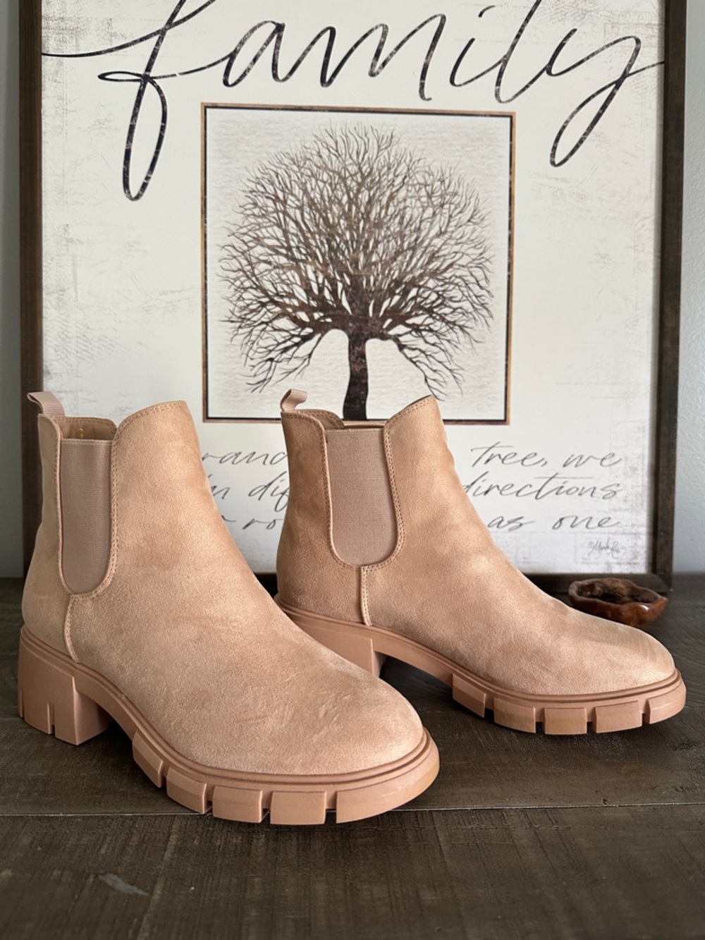 Suede Lug Booties in Camel - Women - Picture 3 of 5